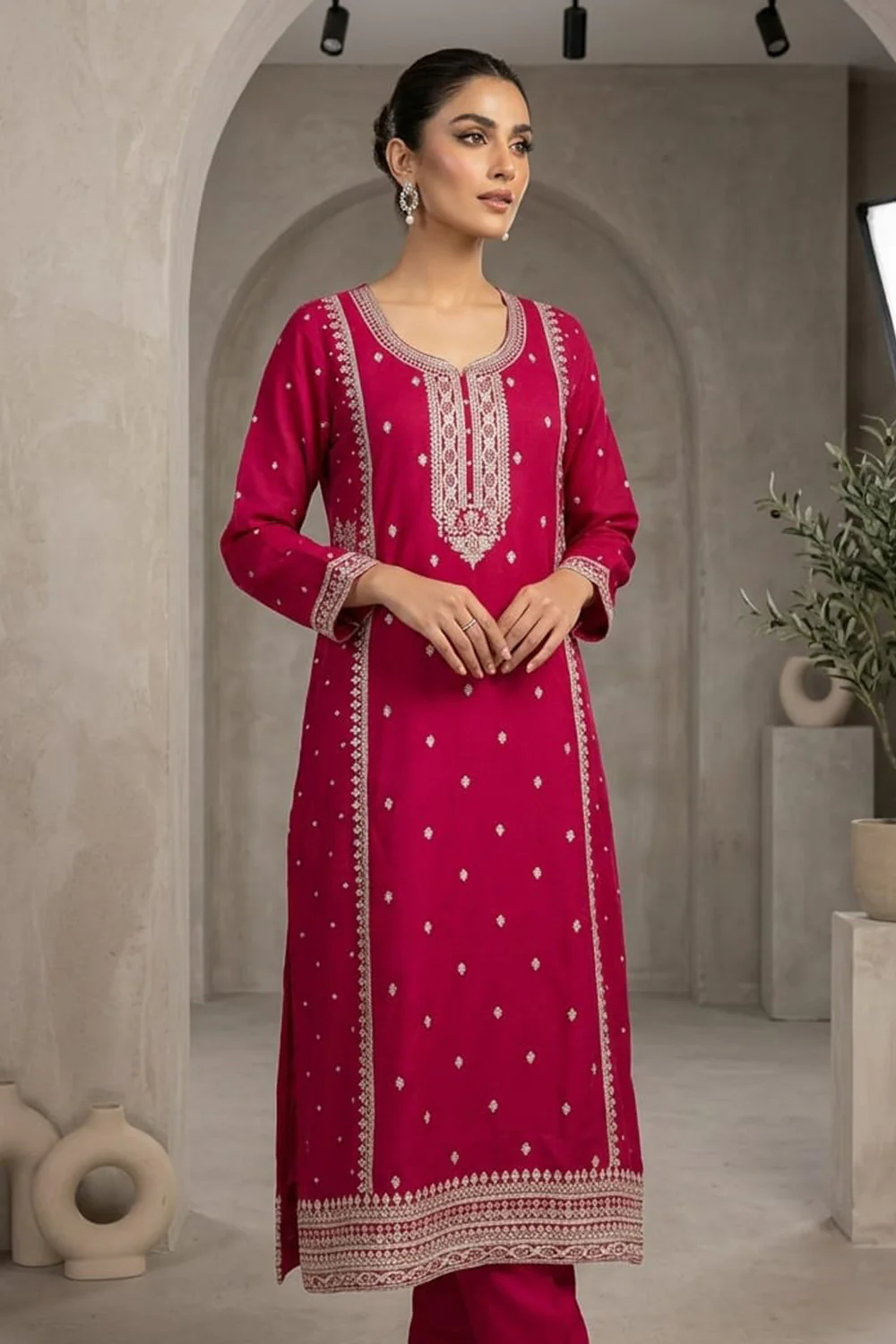 Magenta Pink Crepe Silk Zari and Sequins Embroidered Anarkali Suit - Image 7