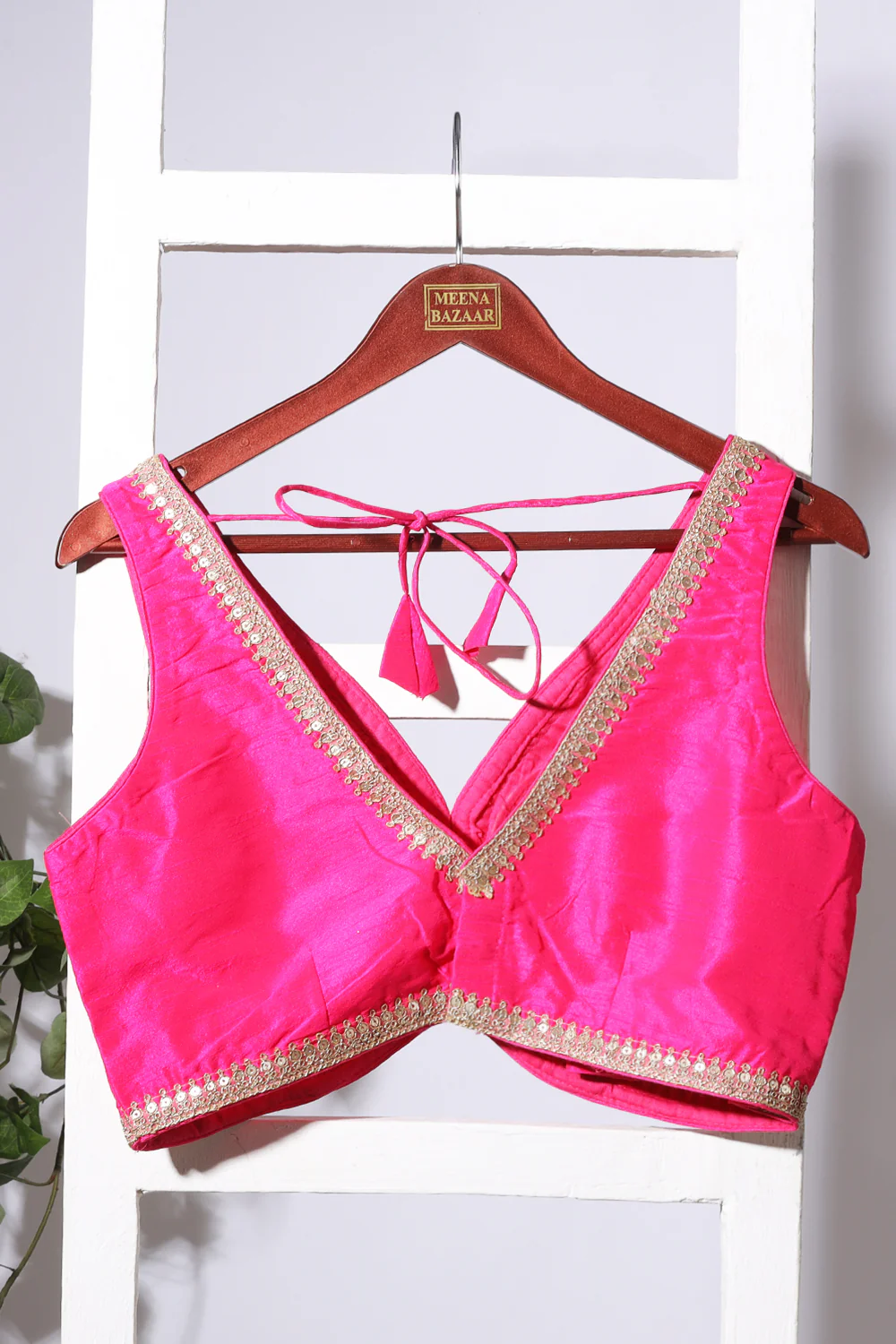Magenta Tussar Silk Zari And Sequins Embroidered Readymade Blouse - Image 3