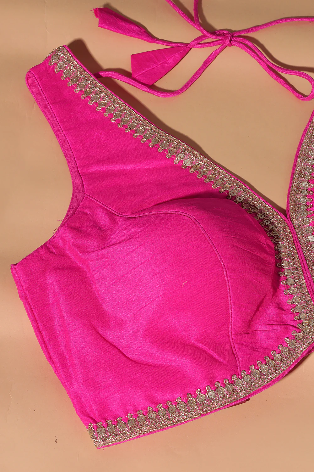 Magenta Tussar Silk Zari And Sequins Embroidered Readymade Blouse - Image 4