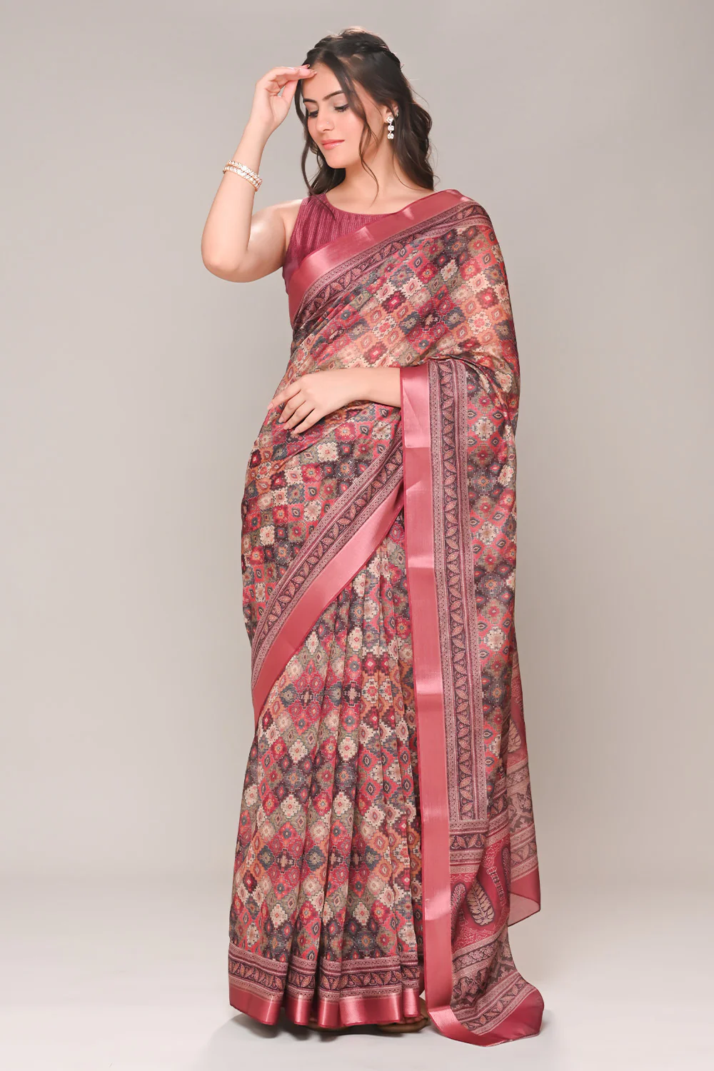 Maroon Color Cotton Silk Printed Saree - Image 2