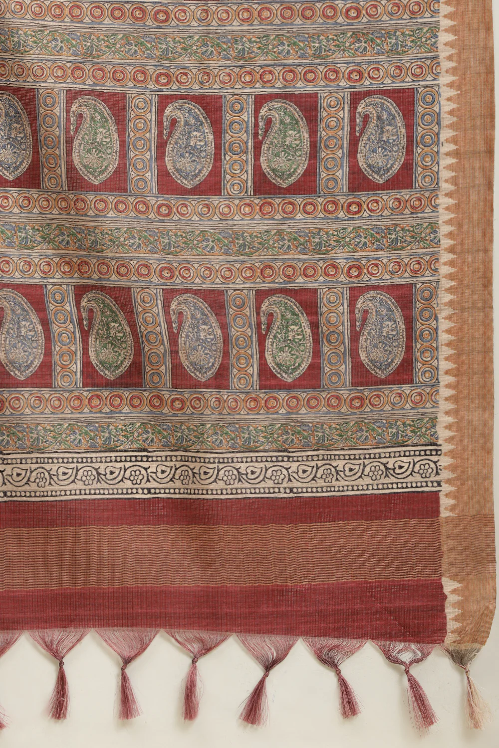 Maroon Cotton Silk Floral Boota Printed Saree - Image 7