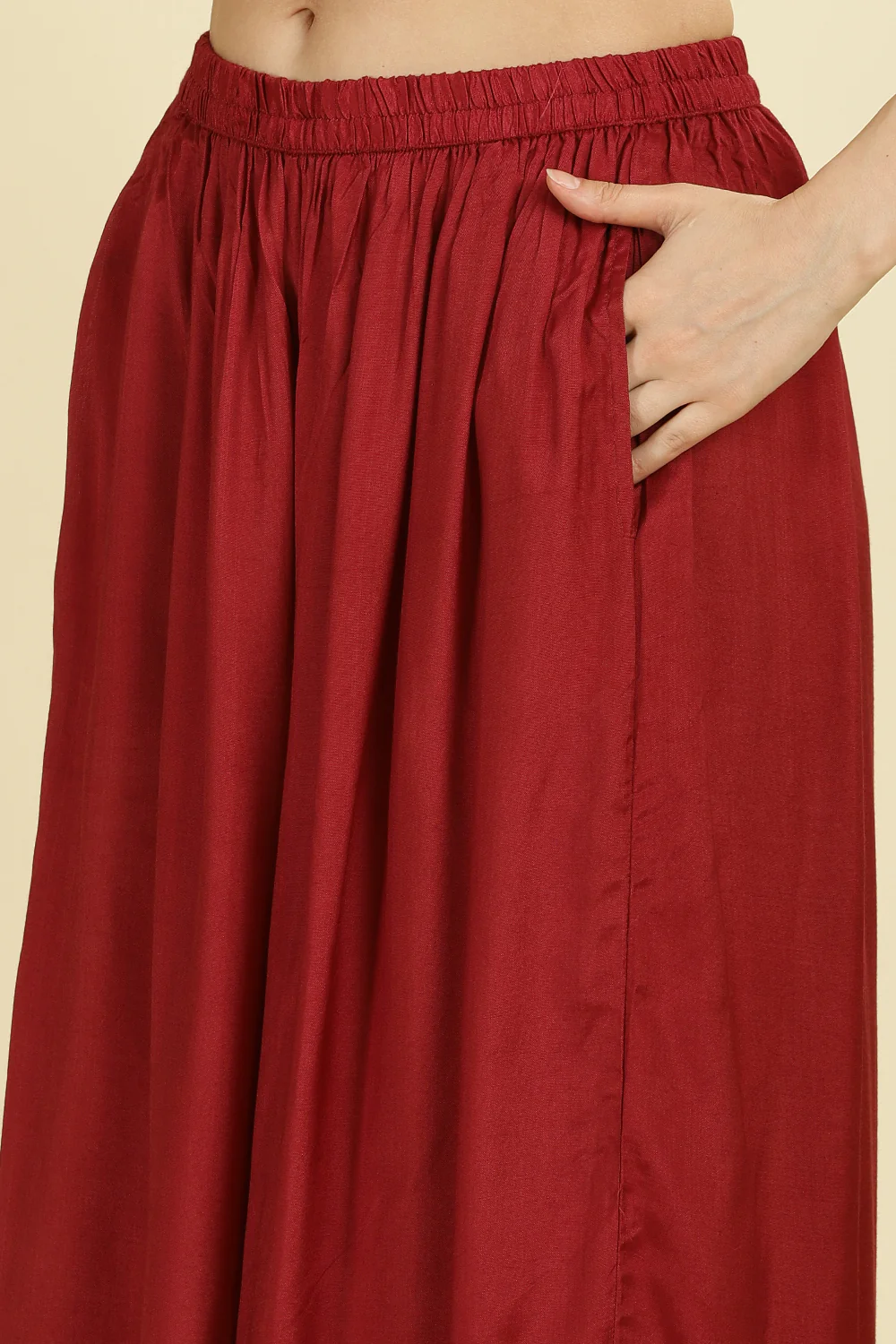 Maroon Muslin Ajrakh Printed Suit with Palazzo - Image 7