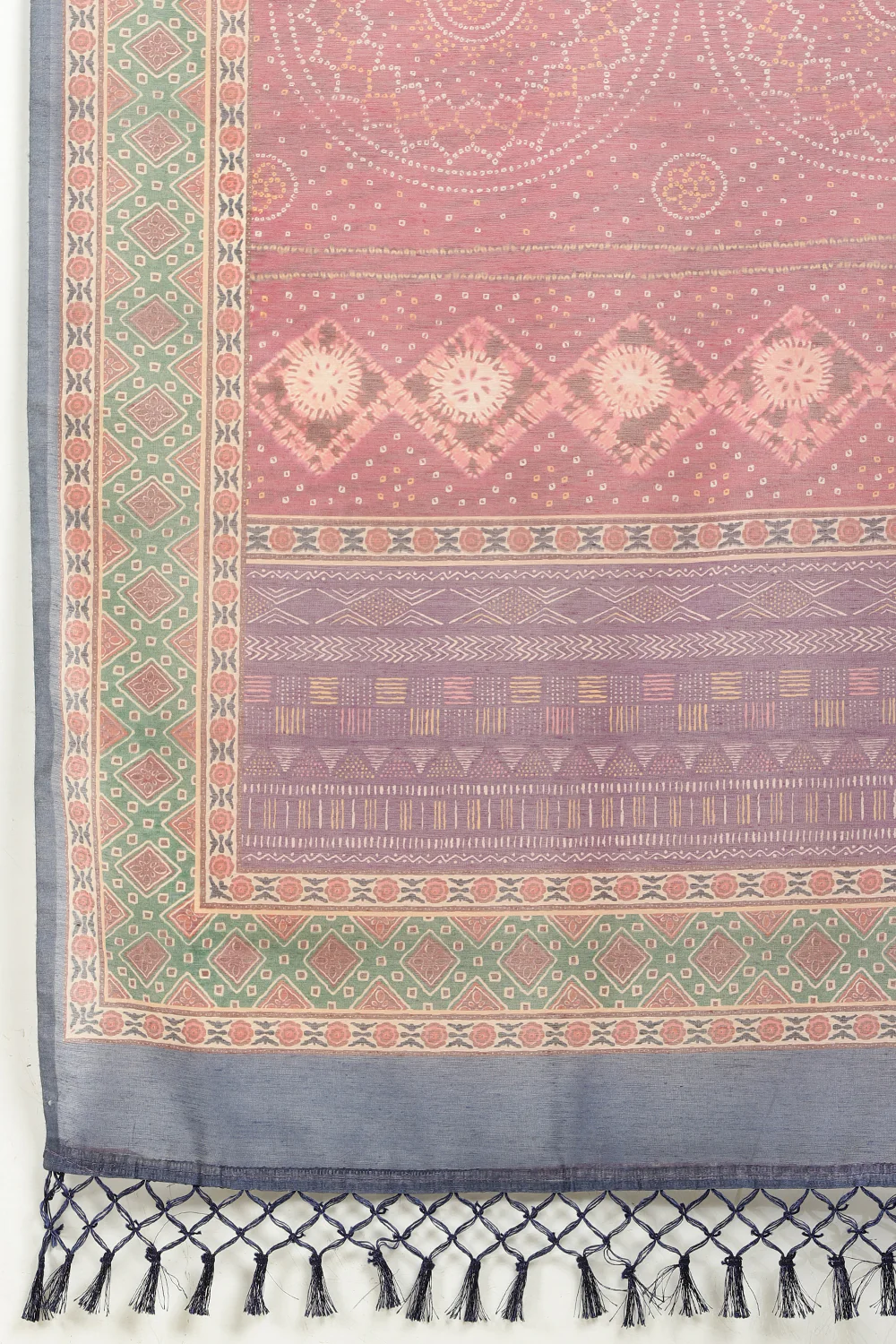 Maroon Organza Cotton Bandhani Block Printed Saree - Image 9