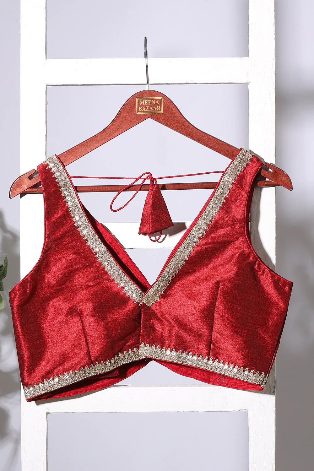 Maroon Tussar Silk Zari And Sequins Embroidered Readymade Blouse - Image 3