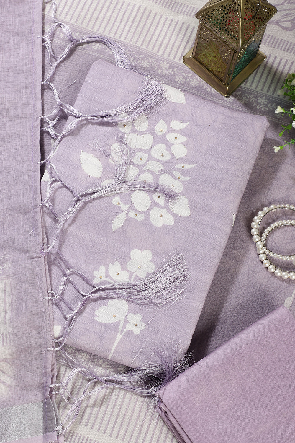 Mauve Color Printed Linen Cotton Unstitched Suits - Image 2