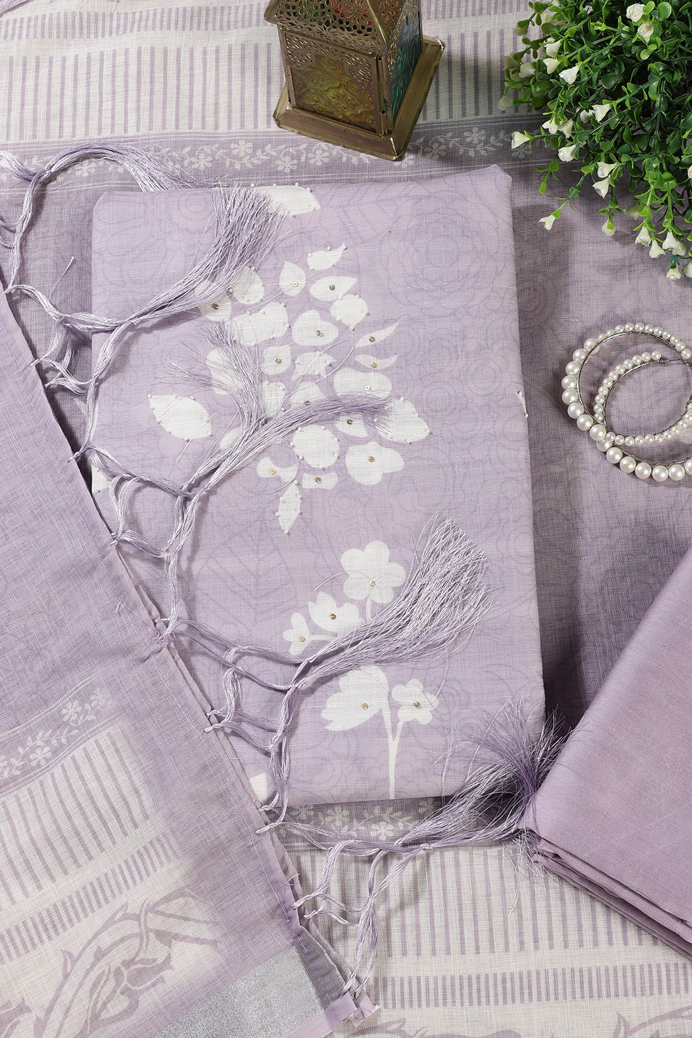 Mauve Color Printed Linen Cotton Unstitched Suits - Image 3
