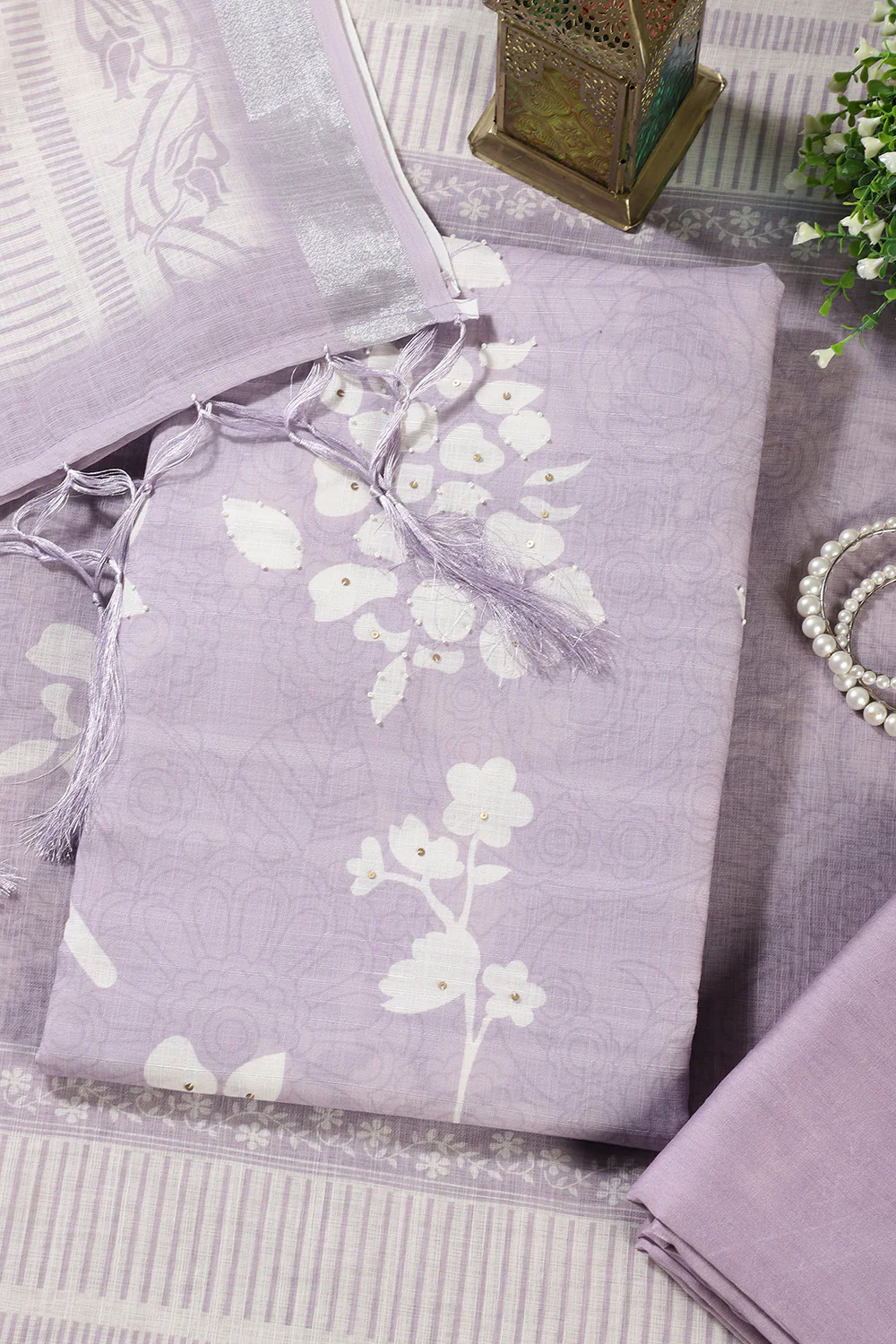 Mauve Color Printed Linen Cotton Unstitched Suits - Image 4