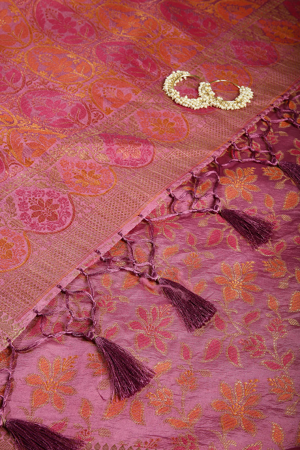 Mauve Color Tussar Woven Silk Saree - Image 10