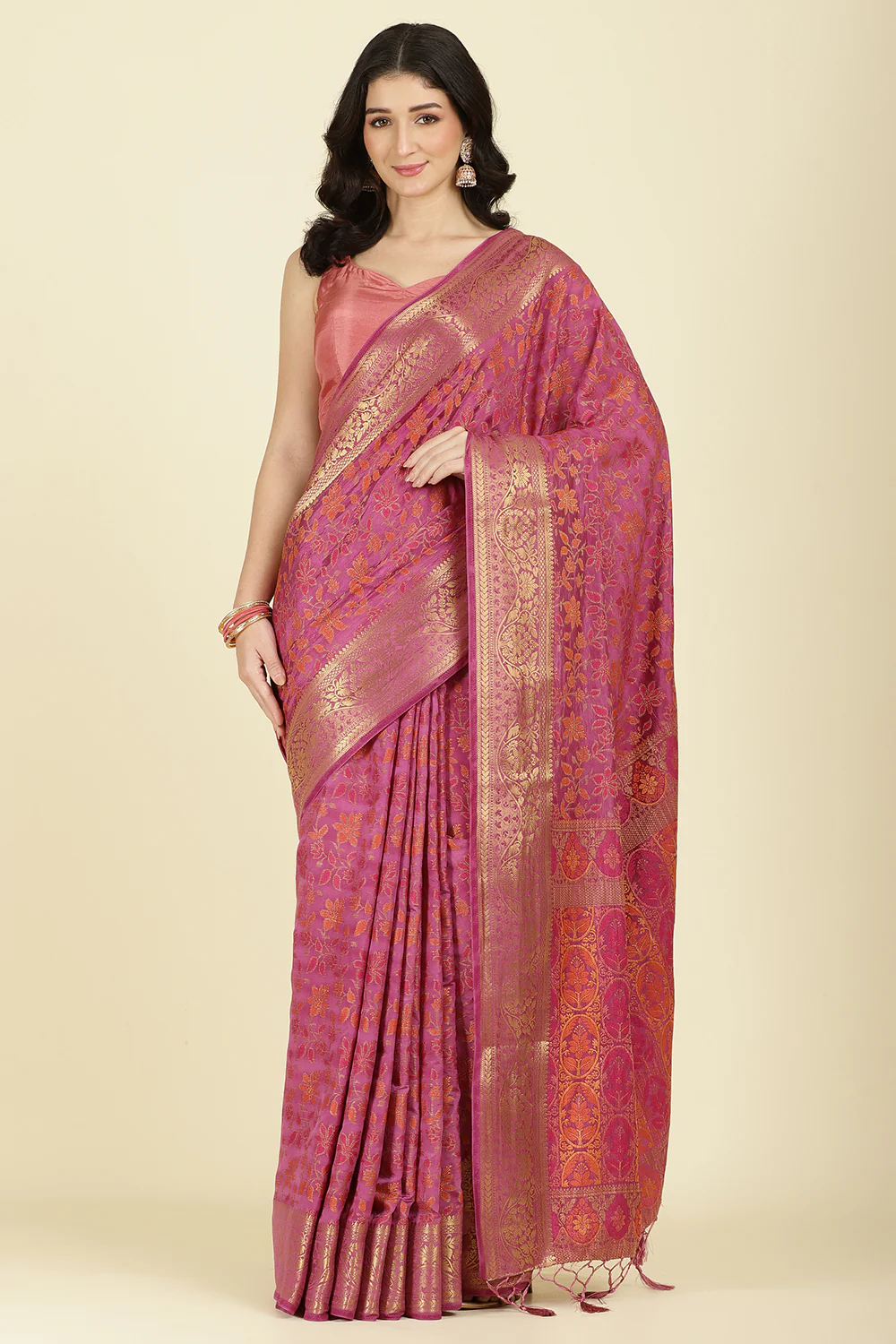 Mauve Color Tussar Woven Silk Saree - Image 2