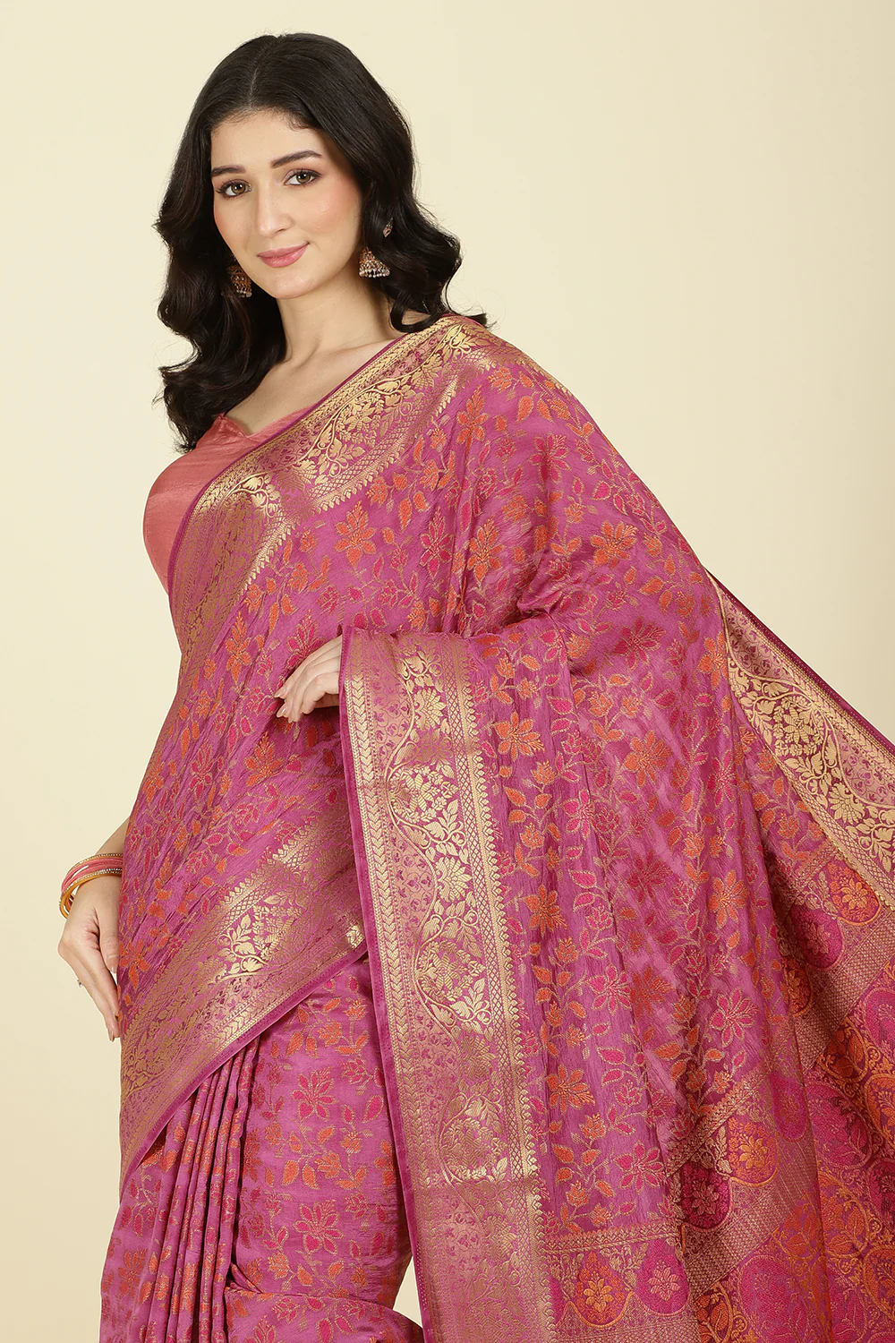 Mauve Color Tussar Woven Silk Saree - Image 4