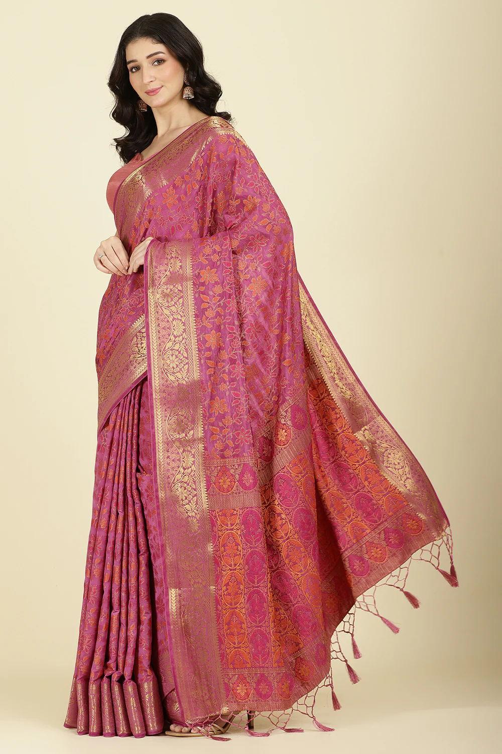 Mauve Color Tussar Woven Silk Saree - Image 5