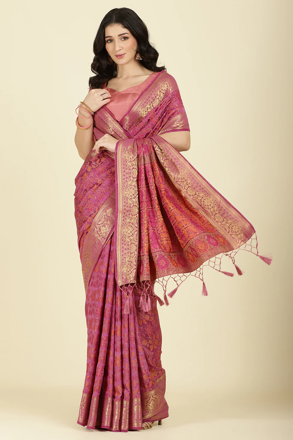 Mauve Color Tussar Woven Silk Saree - Image 7