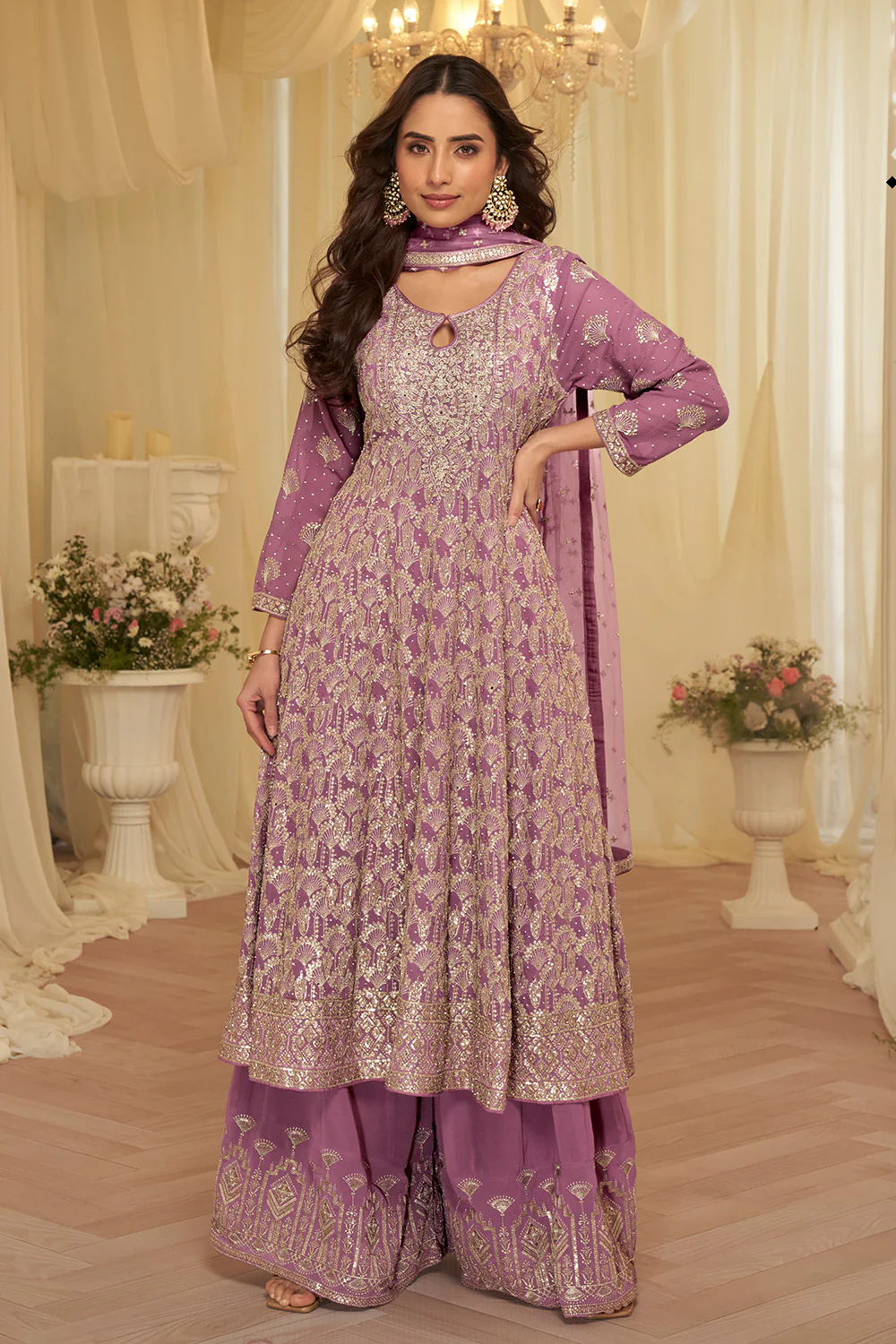 Mauve Georgette Embroidered Anarkali Suit Set - Image 2