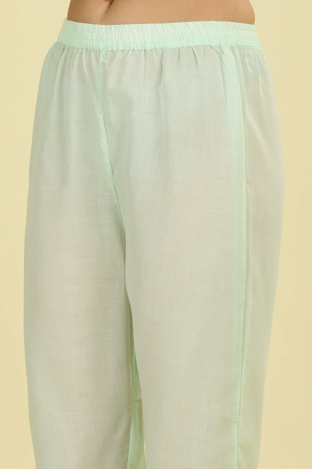 Mint Blue Cotton Hacoba Style Neck-Embroidered Kurta Set - Image 7