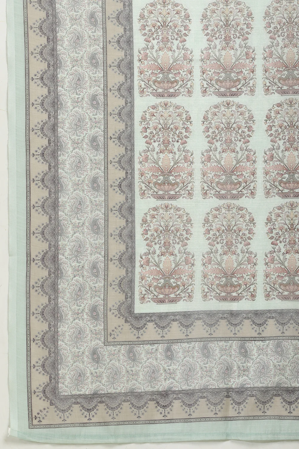 Mint Green Cotton Floral Printed And Neck-EmborideredUnstitched Suit Material - Image 8