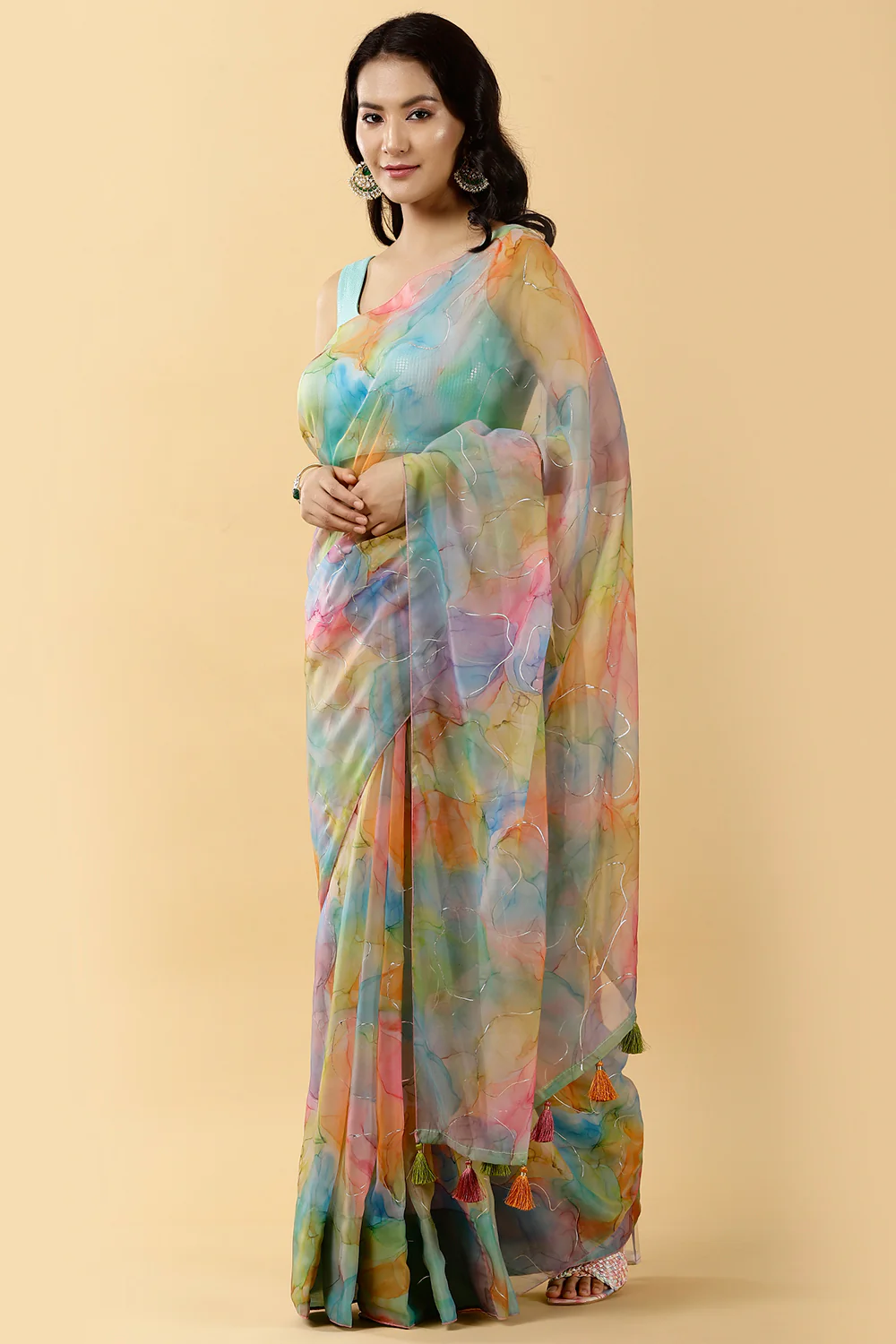 Multi-Color Organza Printed Saree - Image 2
