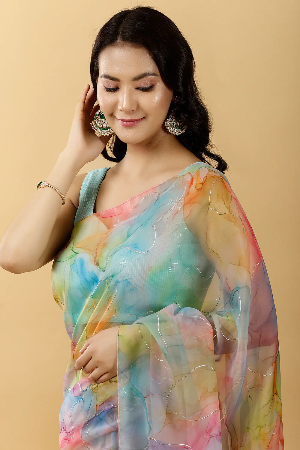 Multi-Color Organza Printed Saree - Image 4