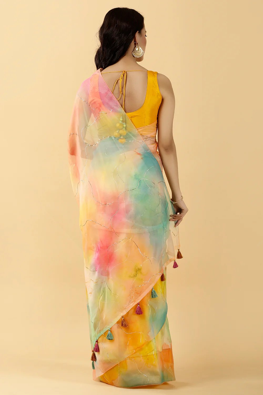 Multi-Color Printed Organza Saree - Image 4