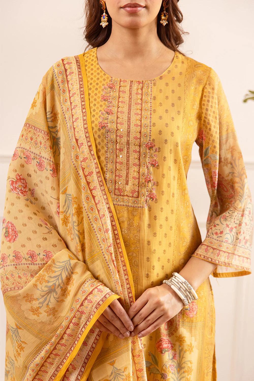 Mustard Chanderi Silk Printed Straight Suit - Image 8