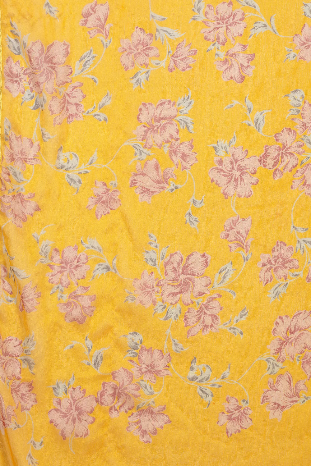 Mustard Chiffon Floral Zari Border & Floral Printed Saree - Image 6