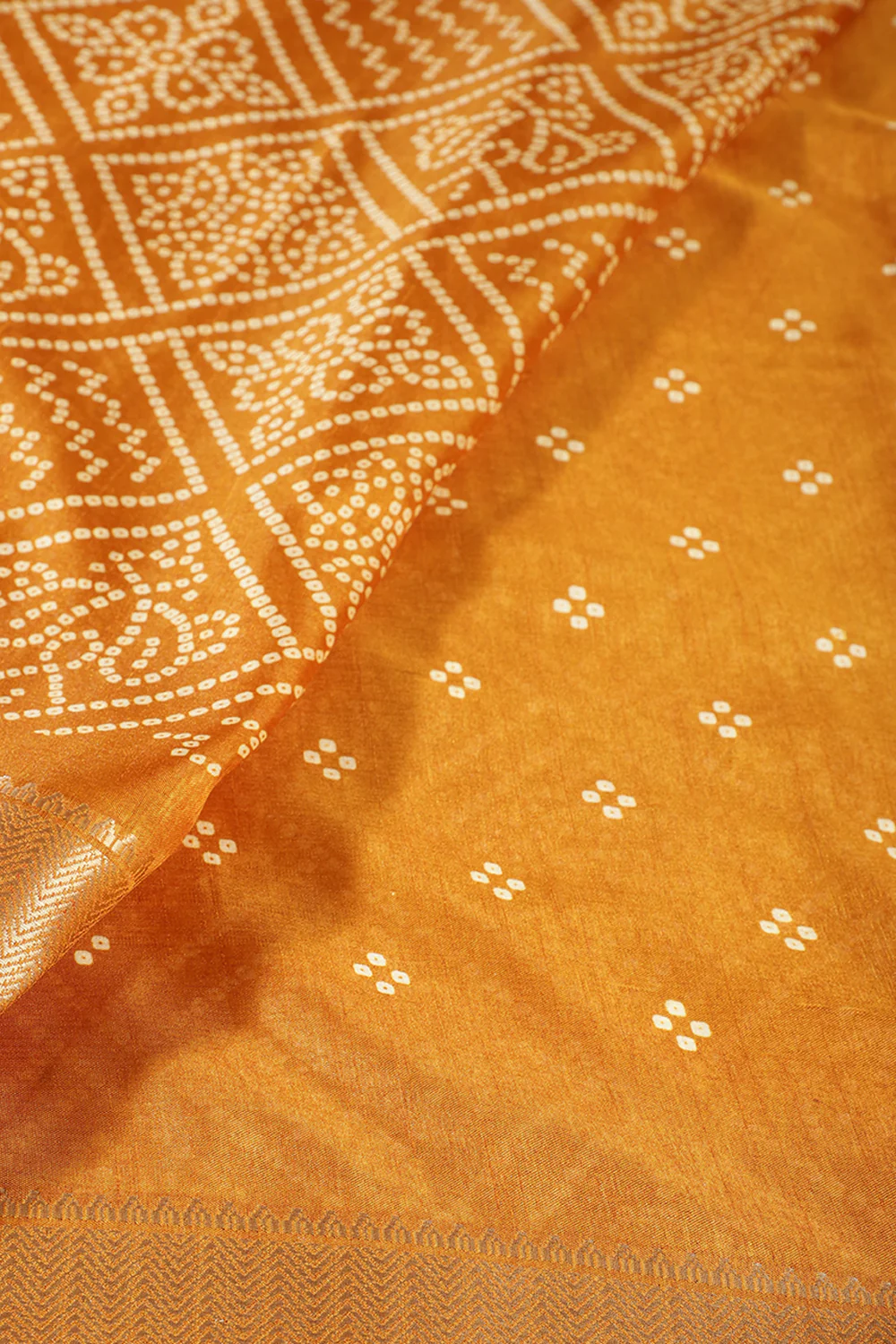 Mustard Color Block Printed Cotton Silk Saree - Image 3