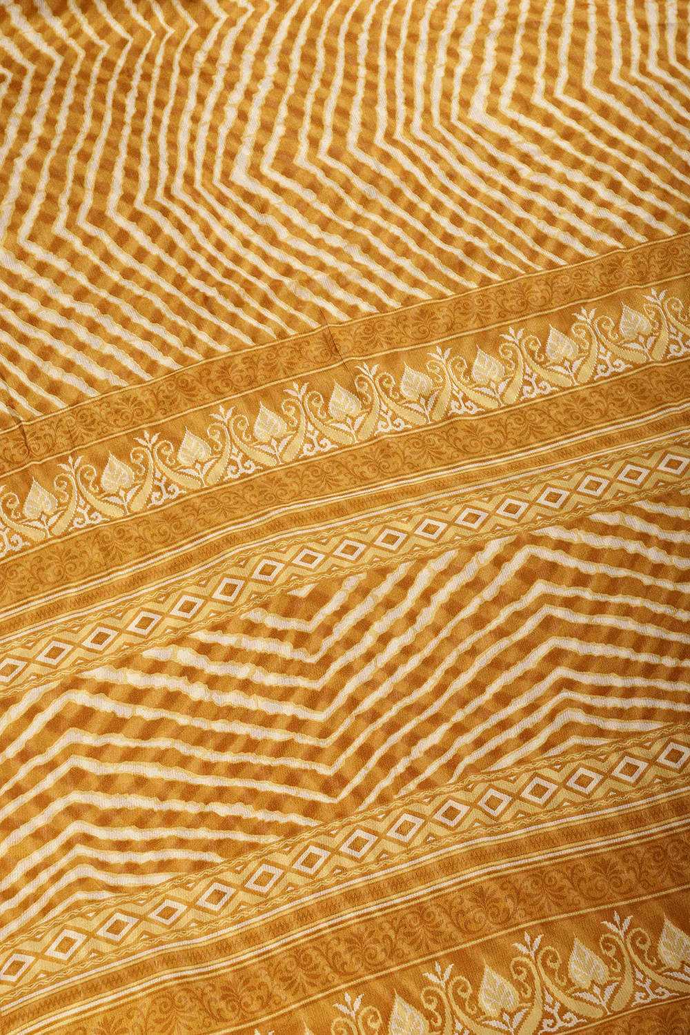 Mustard Color Chiffon Leheriya Printed Saree - Image 7