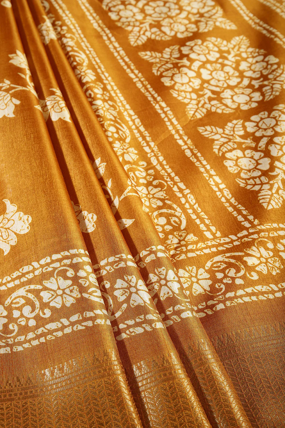 Mustard Color Cotton Silk Block Printed Saree - Image 2