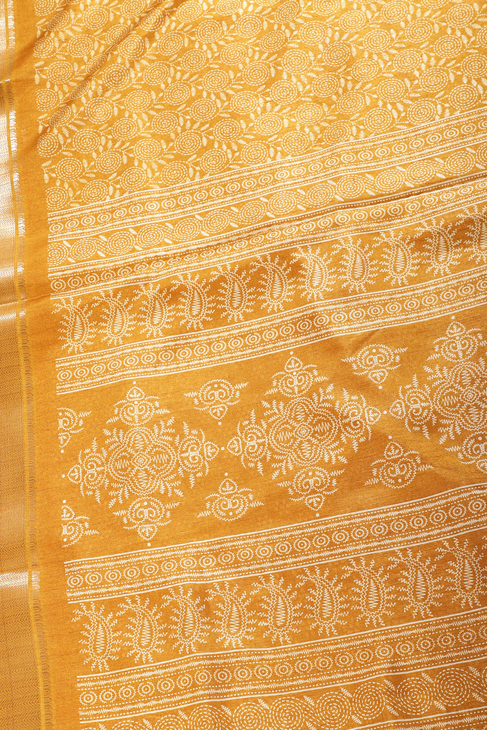 Mustard Colour Printed & Woven Cotton Silk Saree - Image 2