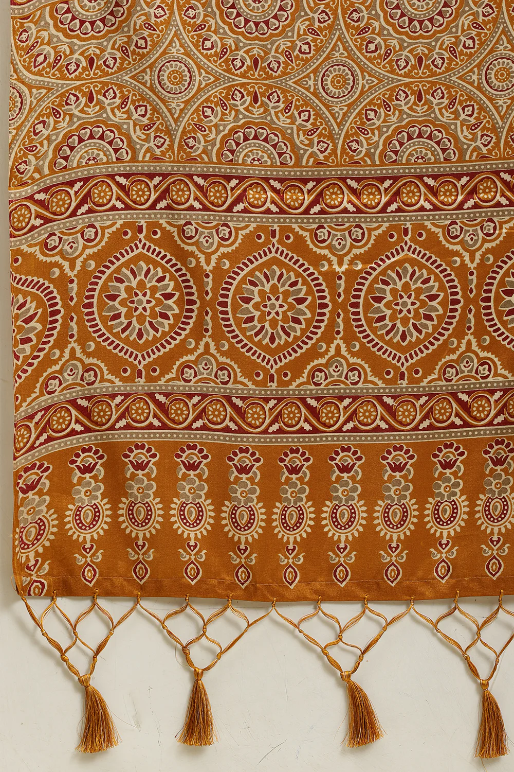 Mustard Cotton Silk Ajrakh Block Printed Saree - Image 7