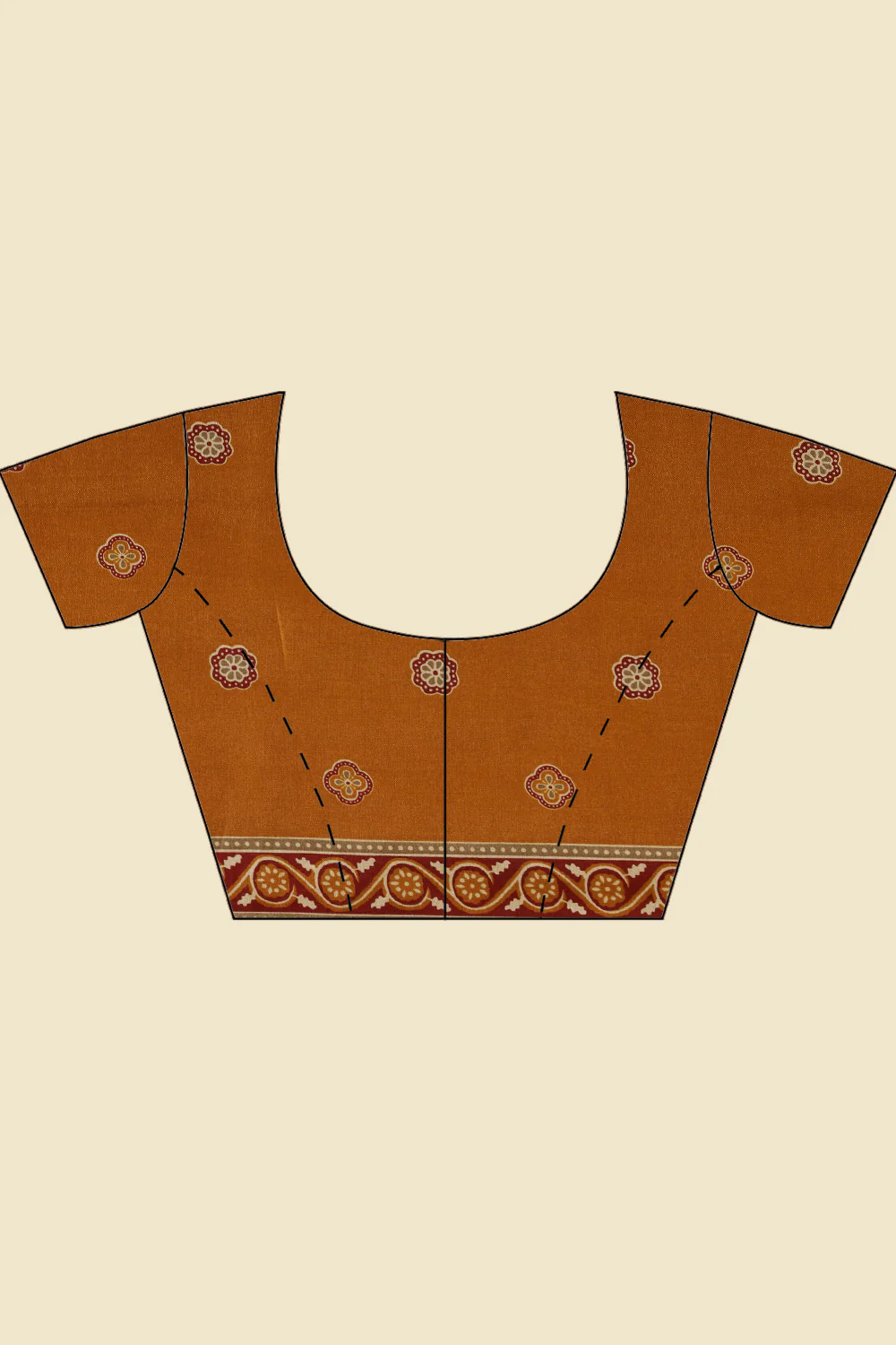 Mustard Cotton Silk Ajrakh Block Printed Saree - Image 8