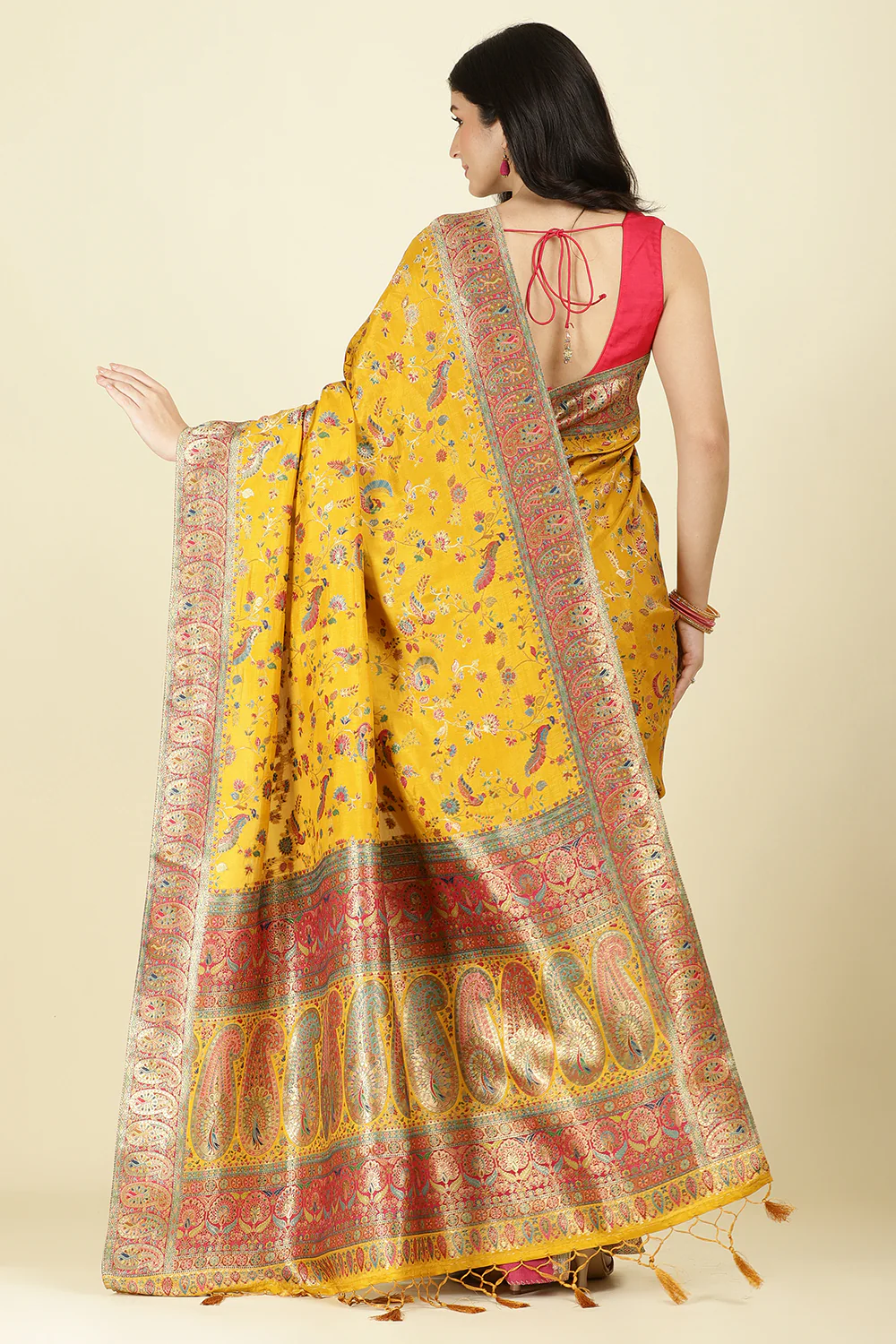 Mustard Silk Madhubani Woven Saree - Image 5