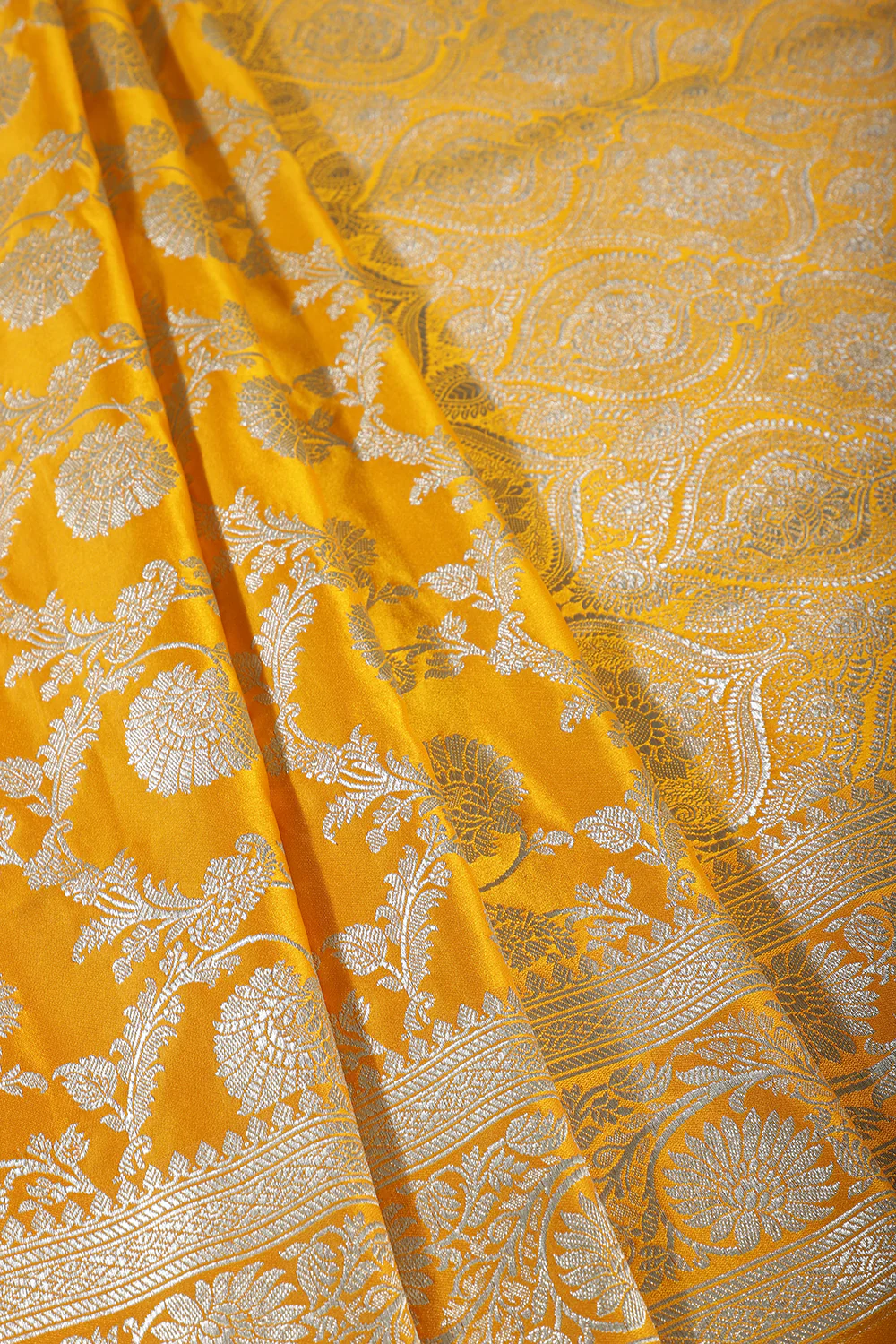 Mustard Zari Woven Banarasi Silk Saree - Image 3
