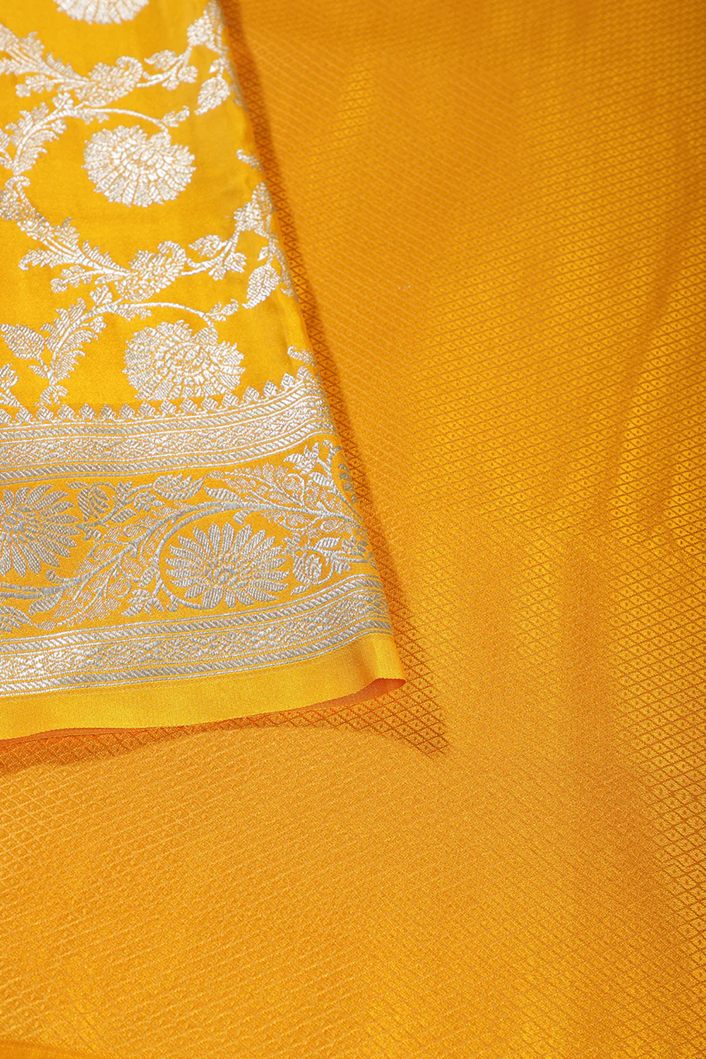 Mustard Zari Woven Banarasi Silk Saree - Image 4