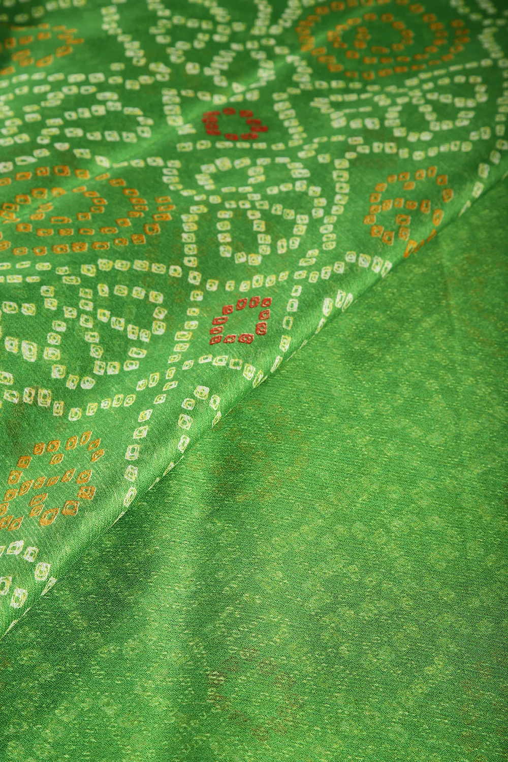Muted Green Color Chiffon Bandhani Printed Saree - Image 8