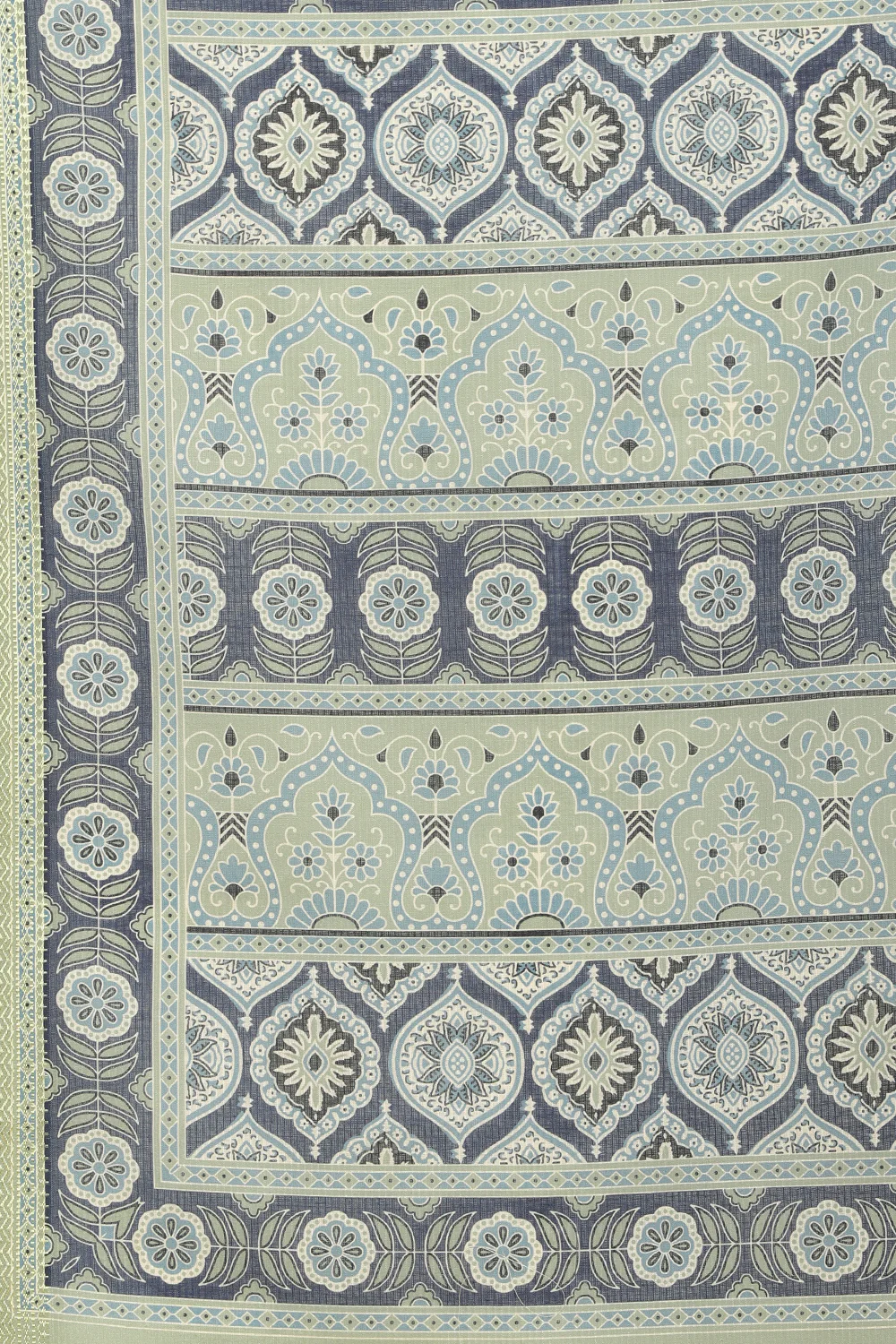 Navy Ajrakh Block Printed Cotton Saree - Image 7