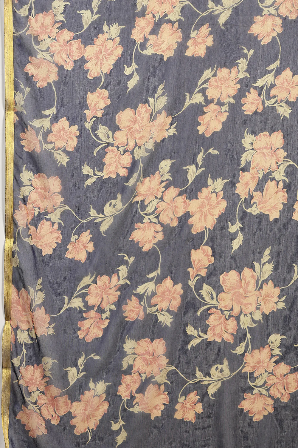 Navy Chiffon Floral Zari Border & Floral Printed Saree - Image 6
