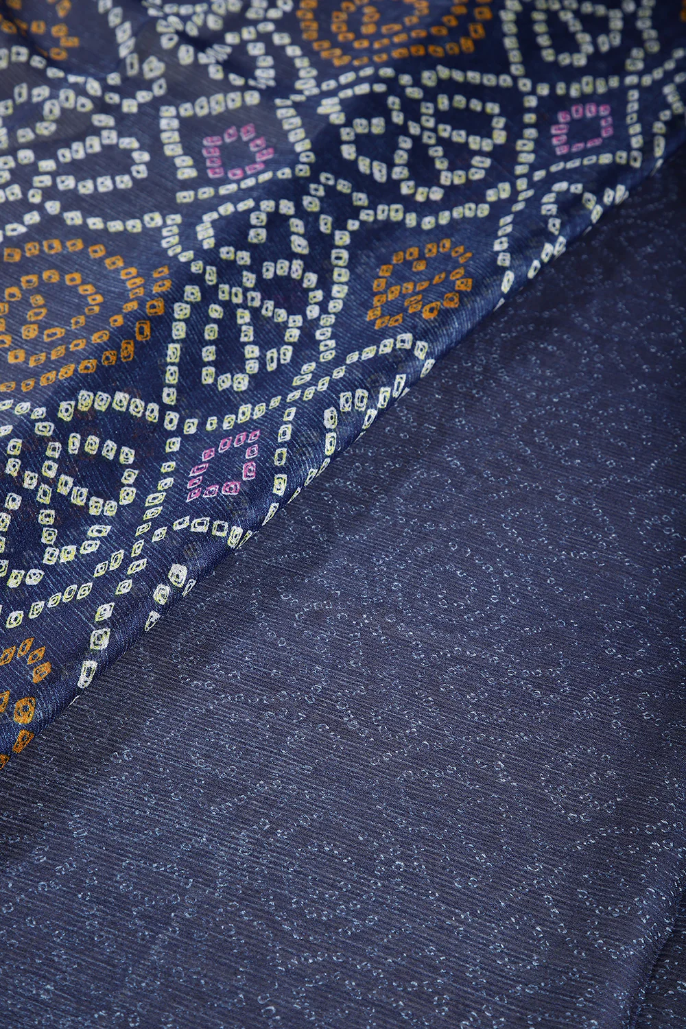 Navy Color Chiffon Bandhani Printed Saree - Image 9