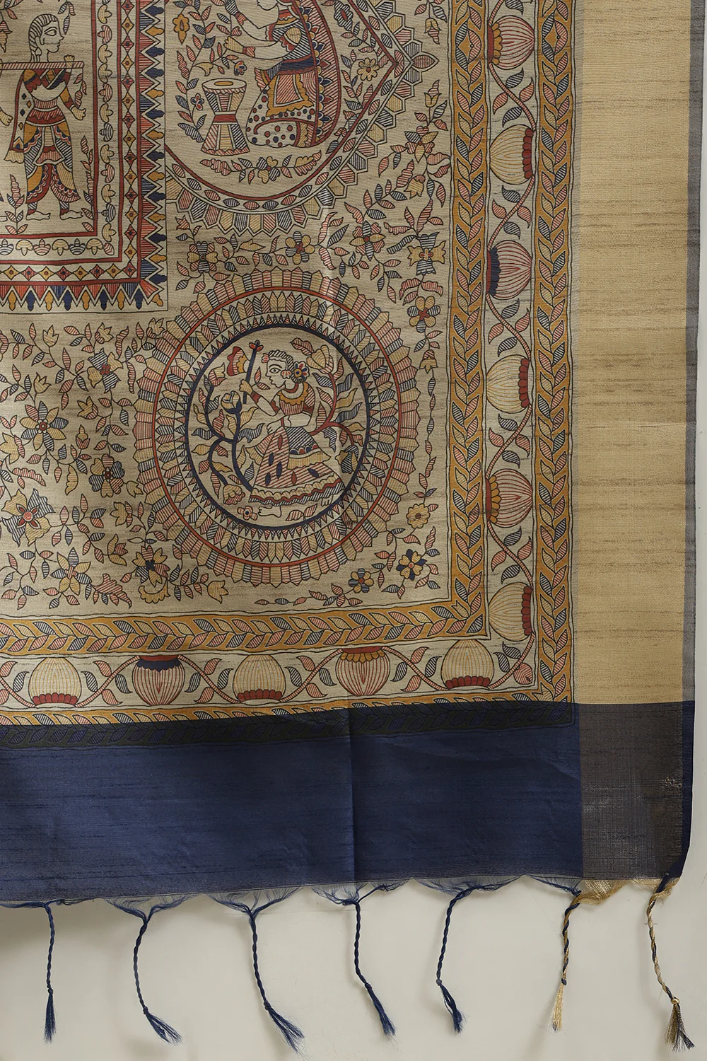 Navy Color Cotton Silk Madhubani Print Saree - Image 6