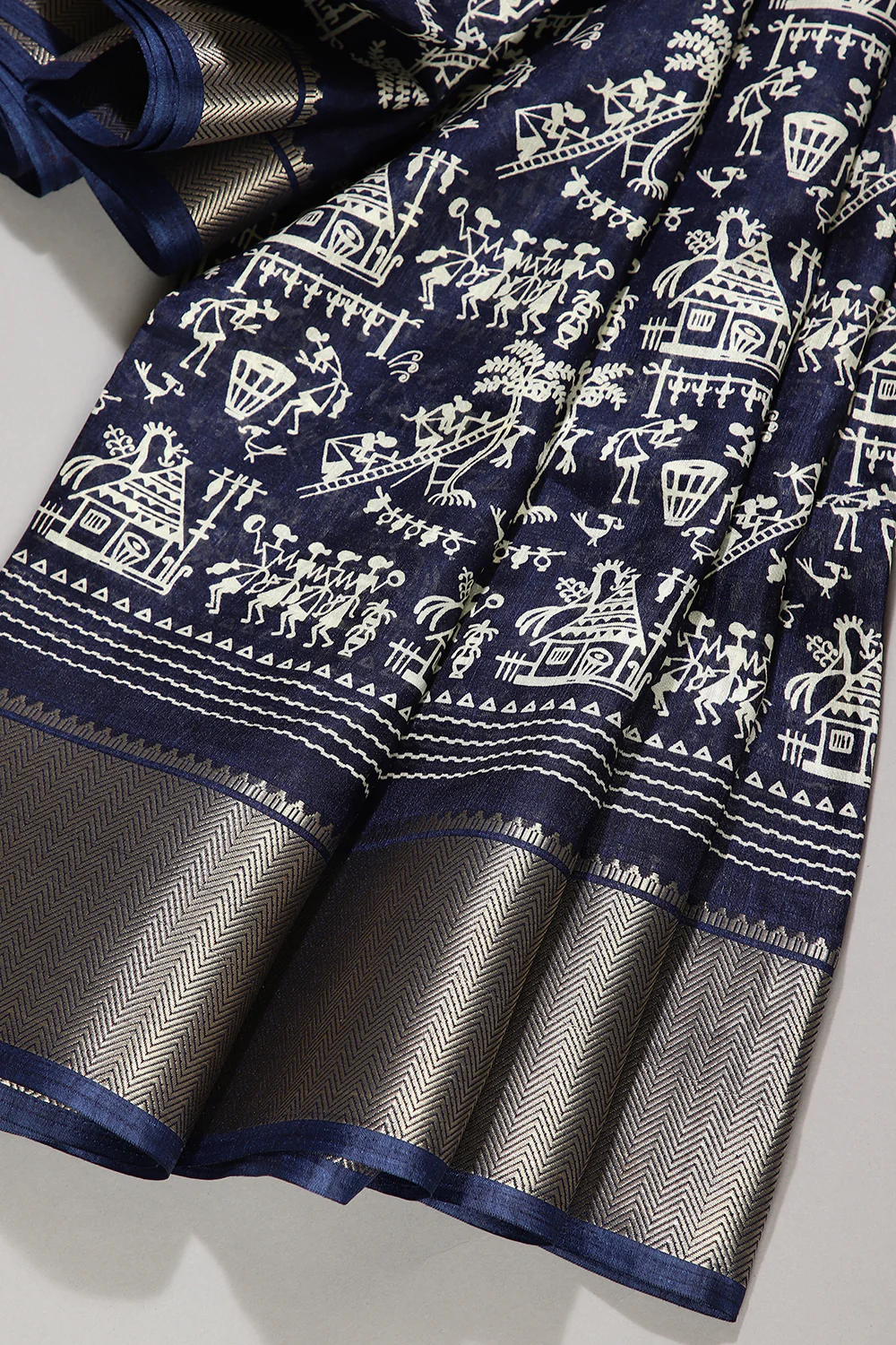Navy Color Cotton Silk Printed Saree - Image 2