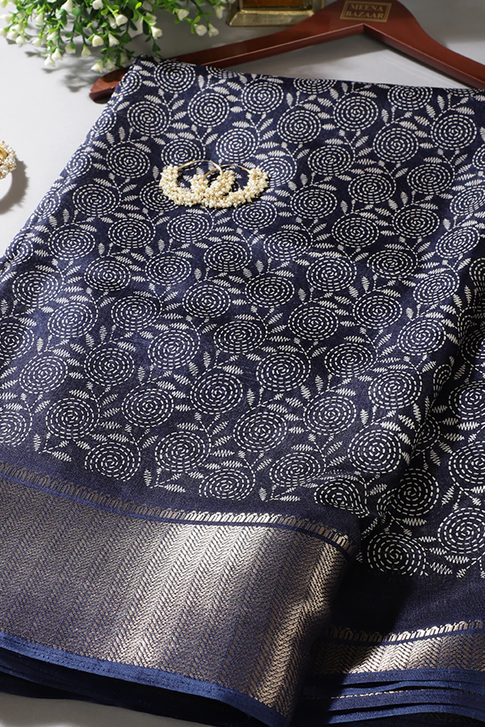 Navy Colour Printed & Woven Cotton Silk Saree