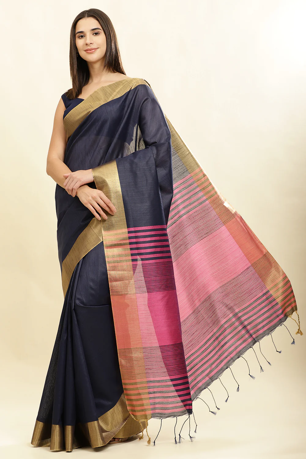 Navy Colour Silk Woven Saree - Image 8
