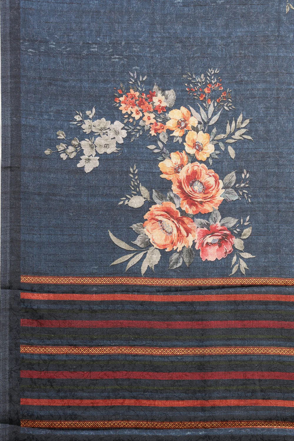 Navy Jacquard Silk Printed Saree - Image 7