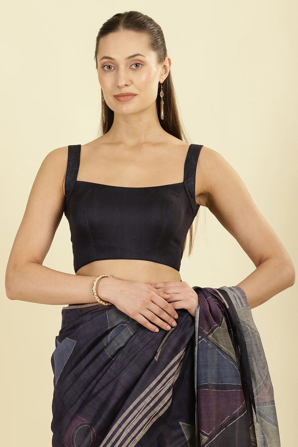 Navy Organza Cotton Printed Saree - Image 7