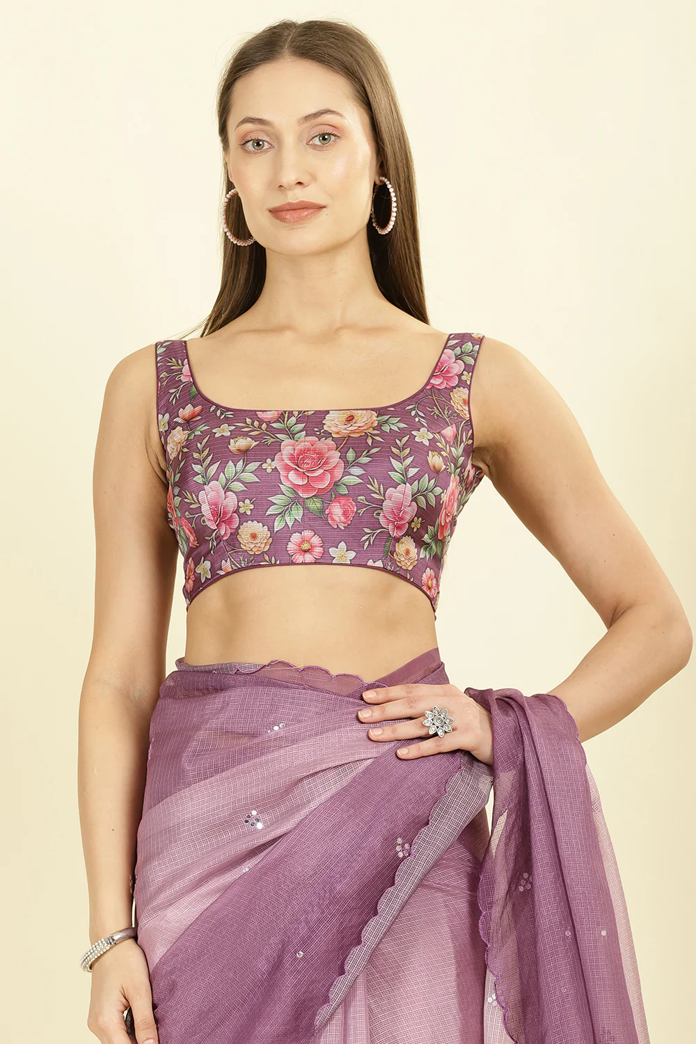 Ombre Mauve Organza Saree With Mirror Work - Image 7