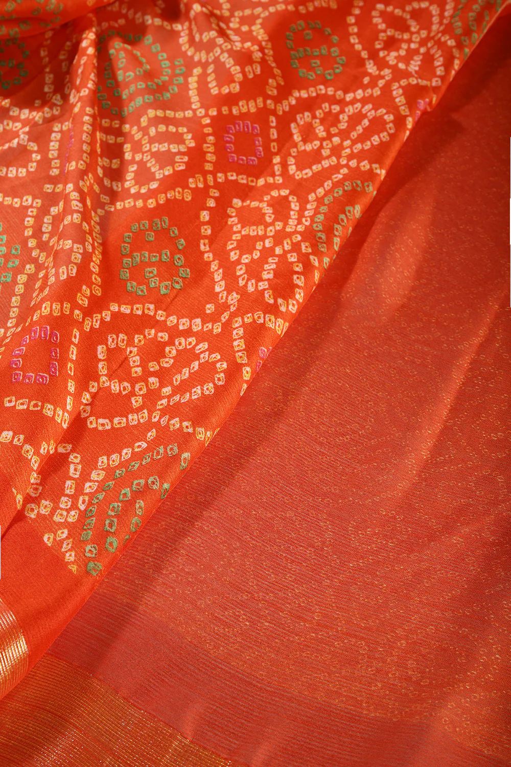 Orange Color Chiffon Bandhani Printed Saree - Image 10