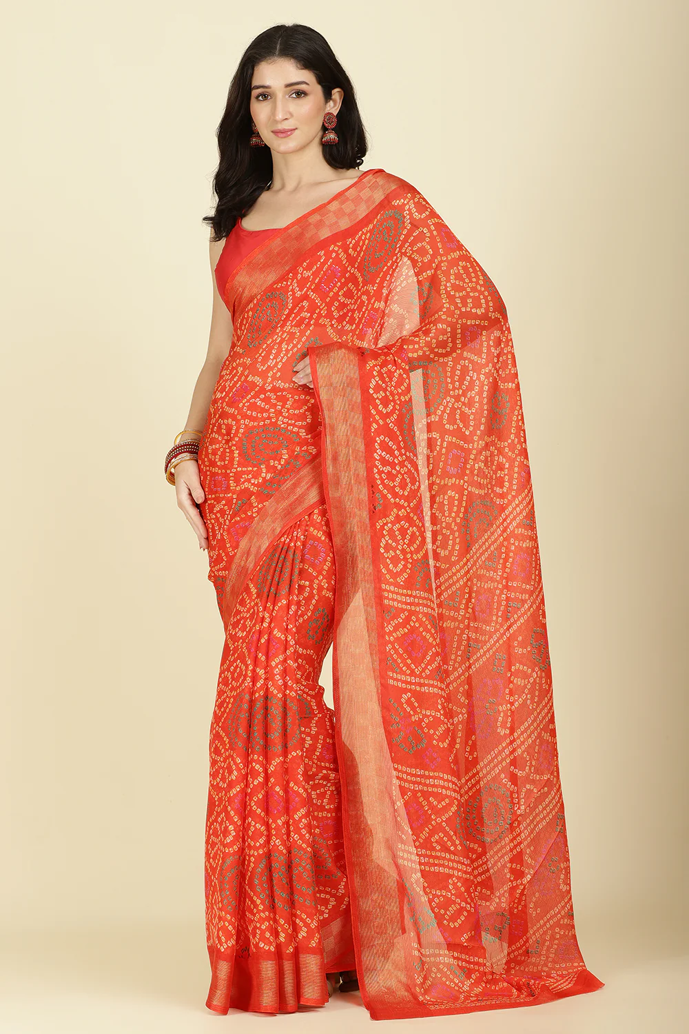 Orange Color Chiffon Bandhani Printed Saree - Image 2