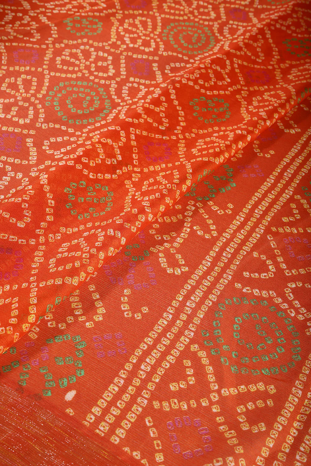 Orange Color Chiffon Bandhani Printed Saree - Image 7
