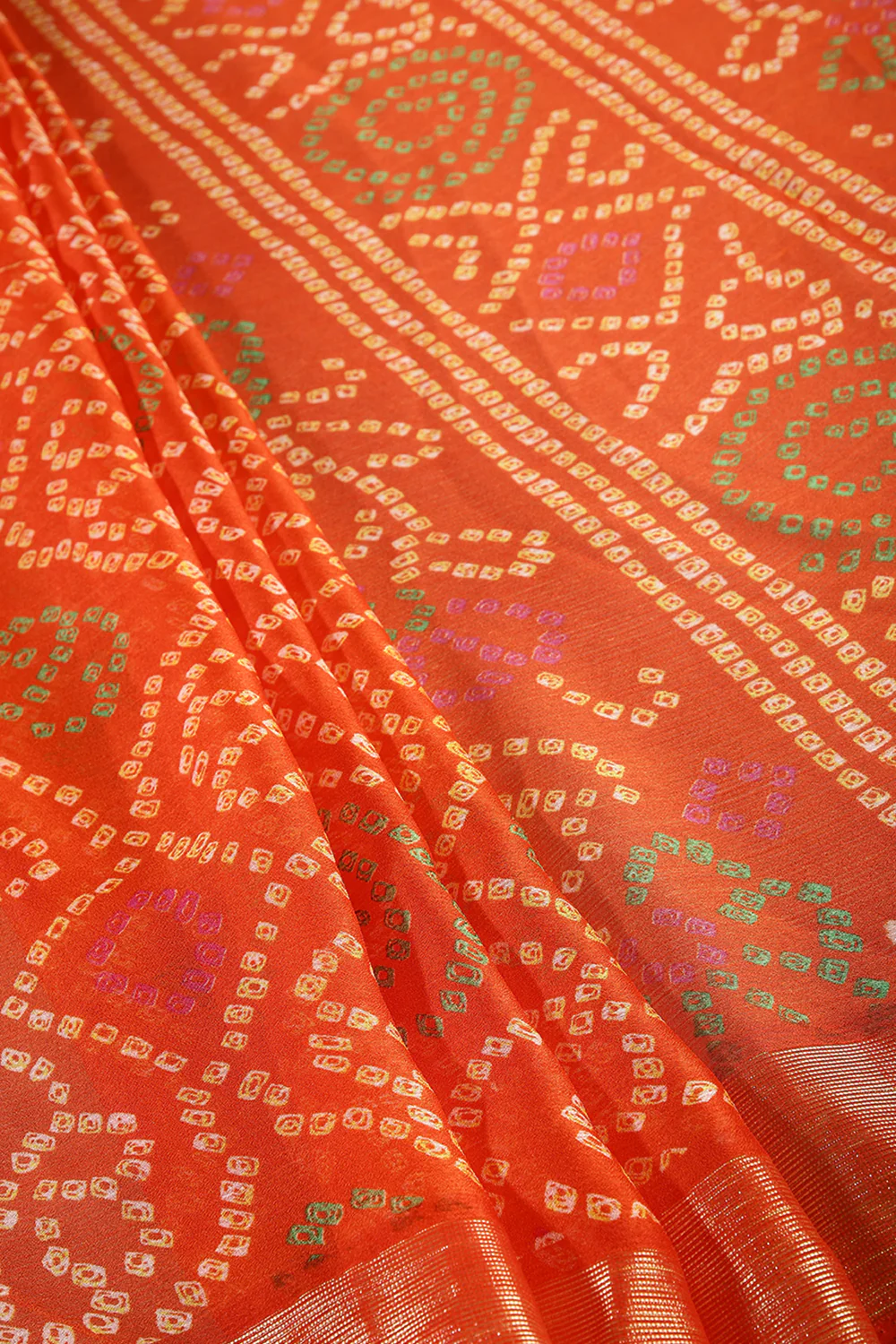 Orange Color Chiffon Bandhani Printed Saree - Image 9