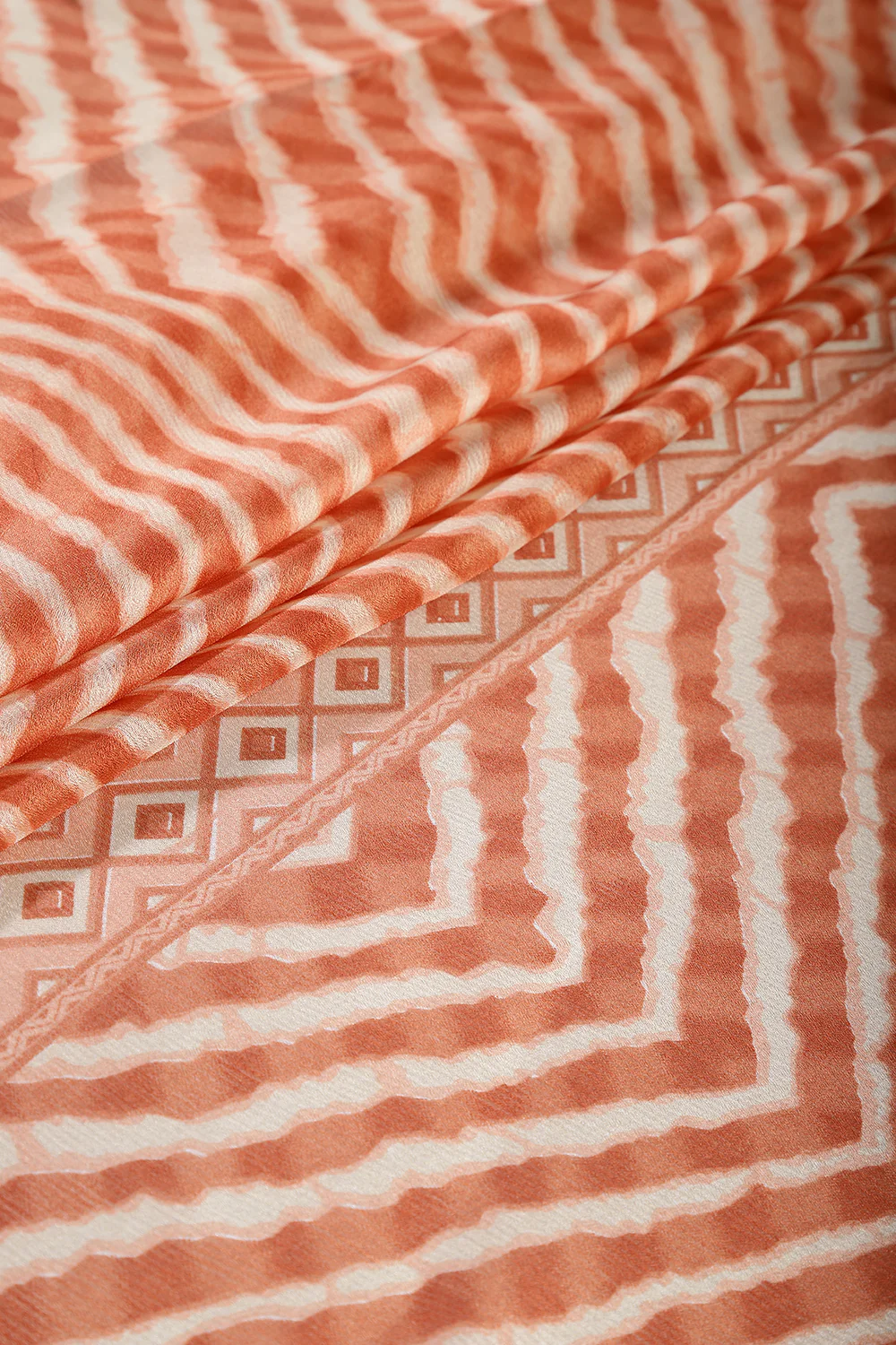 Orange Color Chiffon Leheriya Printed Saree - Image 10