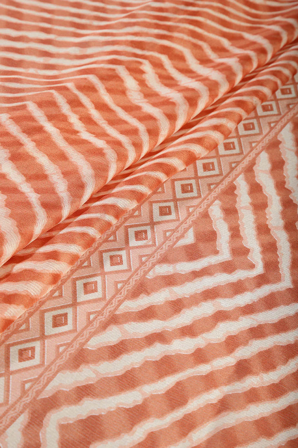 Orange Color Chiffon Leheriya Printed Saree - Image 8